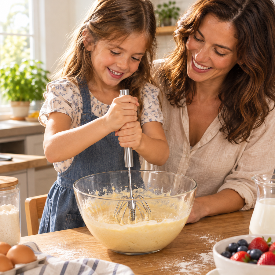Niña que ayuda en la cocina